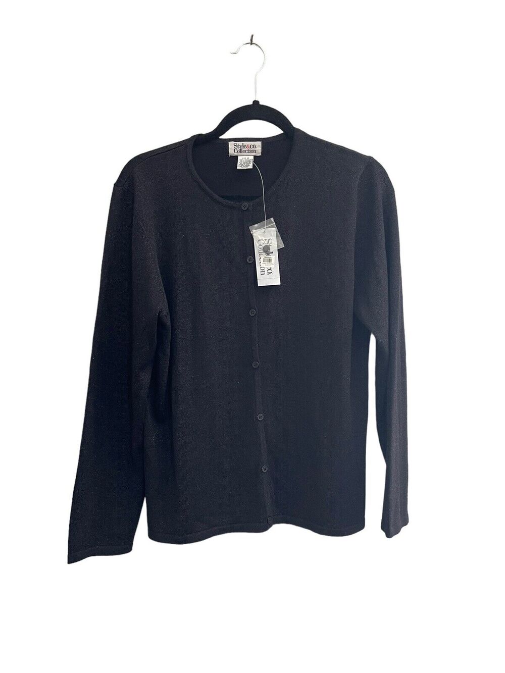 NWT Style & Co. Women Medium Button Sweater Cardigan Black Silver Metallic #1628